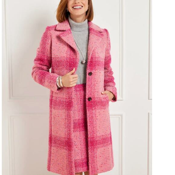 NWT Talbots Pink Confetti Plaid Coat 2XP Wool Blend Plus Petite New Preppy - Picture 1 of 14